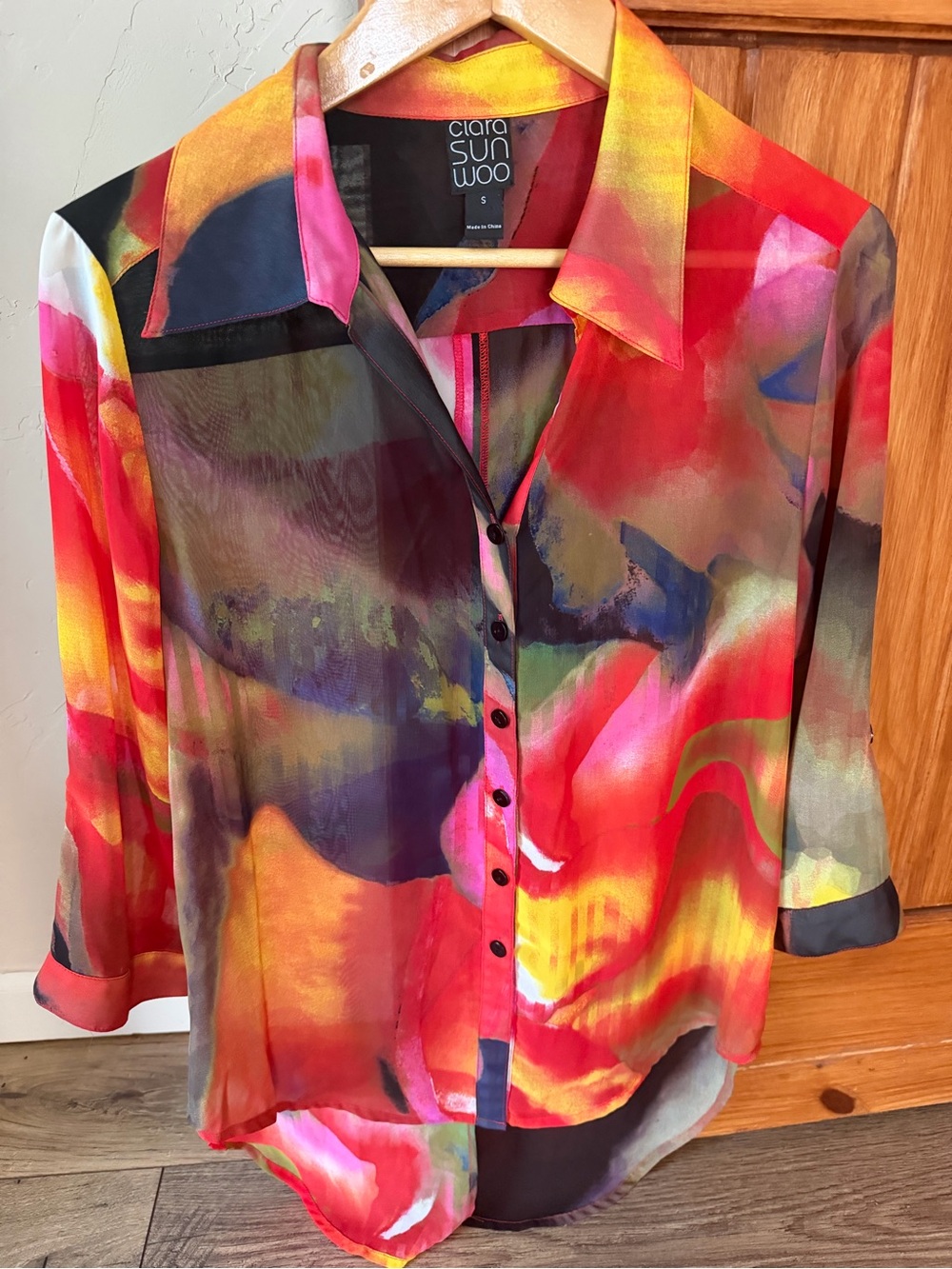 Clara Sun Woo Abstract Multi-Color Sheer Tunic - Size Small